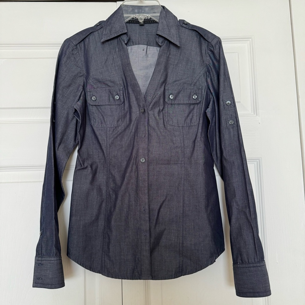 Express Denim Look Button Down Shirt Size XS